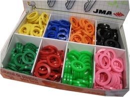 BOX OF ASSORTED PLASTIC KEY RINGS - total 200 pcs