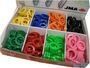 BOX OF ASSORTED PLASTIC KEY RINGS - total 200 pcs